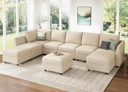 HONBAY Modular Sectional Sofa with Storage, U Shaped Couch Modular Convertible Sectional Couches for Living Room - Beige