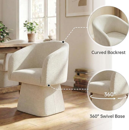 VKNOW Upholstered Swivel Dining Chairs Set of 2, Modern Dining Room Chairs with Barrel Back, Accent Arm Chair for Dining Room, Living Room, Bedroom, Vanity, Beige