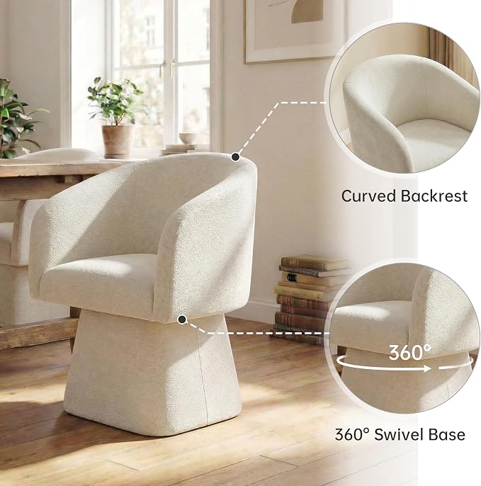 VKNOW Upholstered Swivel Dining Chairs Set of 1, Modern Dining Room Chairs with Barrel Back, Accent Arm Chair for Dining Room, Living Room, Bedroom, Vanity, Beige