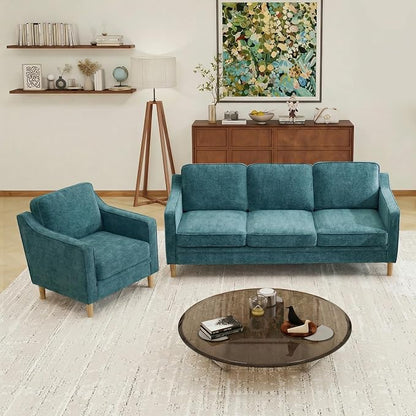 Kingfun Couch Sets for Living Room, 3 Seater Couch and Armchair, Mid Century Modern Sofa Set, Chenille Couch with Solid Wood Frame for Bedroom