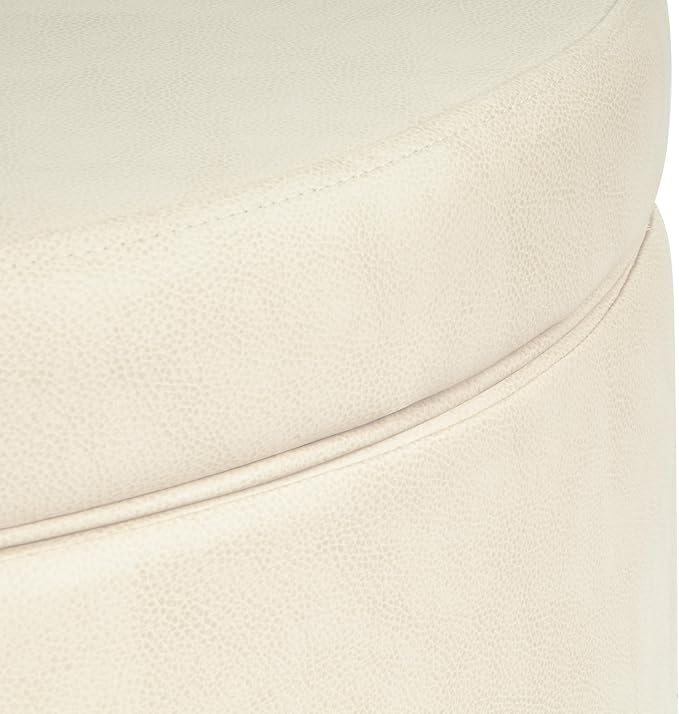 HomePop Round Leatherette Storage Ottoman with Lid, Ivory Large