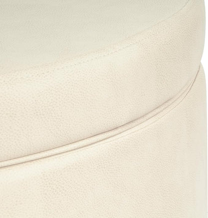 HomePop Round Leatherette Storage Ottoman with Lid, Ivory Large