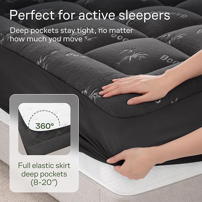 Niagara Sleep Solution Ultra Soft King Size Mattress Topper - Rayon Derived from Bamboo Pillow Top Mattress Pad for Back Pain Relief - Naturally Cooling for Hot Sleepers, Dark Gray