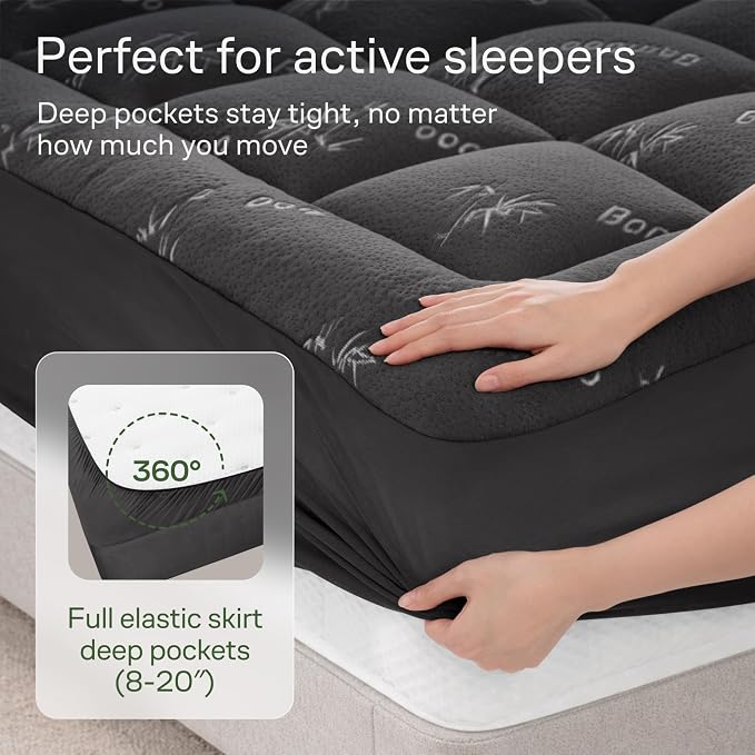 Niagara Sleep Solution Ultra Soft California King Size Mattress Topper - Rayon Derived from Bamboo Pillow Top Mattress Pad for Back Pain Relief - Naturally Cooling for Hot Sleepers, Dark Gray