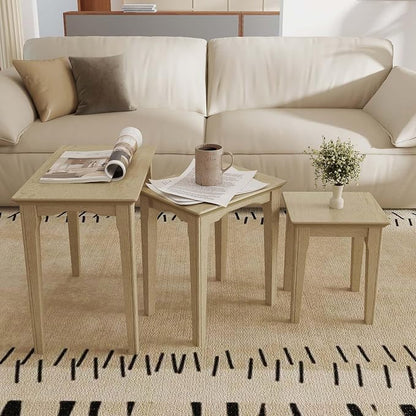 Kmax Nesting Tables Set of 3, Small Sofa Side Table Rustic Stacking End Table Rectangle Solid Wood Coffee Tables for Small Space - Ashes White
