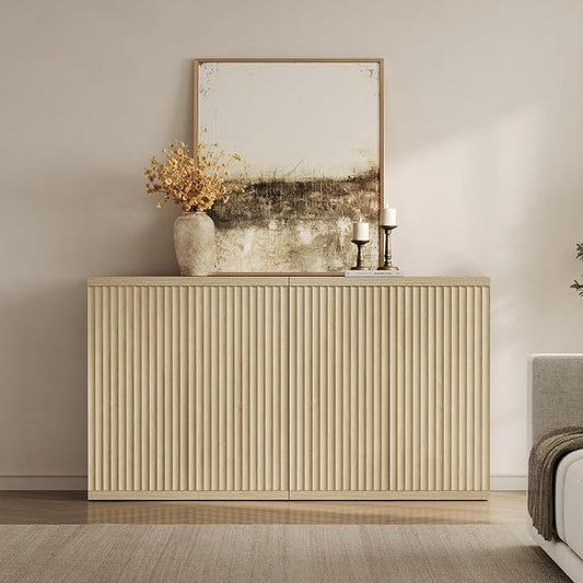 SICOTAS Buffet Cabinet with Storage Accent Sideboard Modern Credenza with Doors & Shelves Fluted Media Console Mid Century Coffee Bar Table for Living Room Kitchen Dining Room Hallway