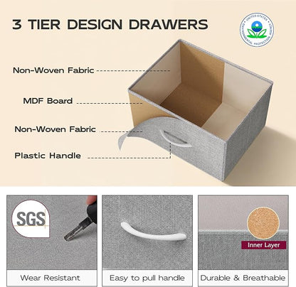 WLIVE Fabric Dresser, 5-Drawer Tall Dressers for Bedroom, Storage Dresser Organizer with Fabric Bins, Wood Top, Sturdy Steel Frame, Chest of Drawers for Closet, Hallway, Light Grey