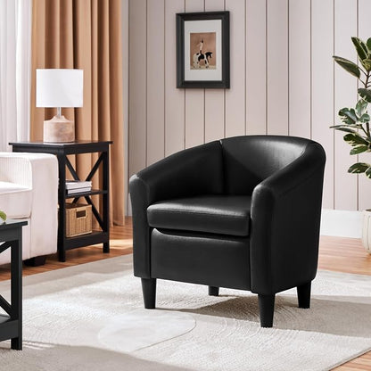 Topeakmart Faux Leather Club Chair, Modern Accent Chair and Cozy Barrel Armchair with Sturdy Legs for Living Room Bedroom Reception Room, Black