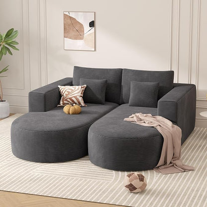 Modular Sectional Sofa Bed,Convertible Cloud Couches for Living Room,2 Chaise Corduroy Boneless Couch Sleeper Sofa Set,Oversized Chaise Lounge Chair for Bedroom,No Assembly Required,Gray 1PCS