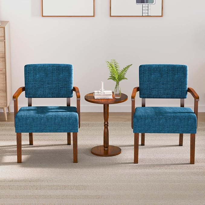 FAGAGA Accent Chair Set of 2 with Table, Living Room Chairs with Soft Seat and Armrests for Living Room Bedroom Reading Room Waiting Room, Lake Blue (AC01)