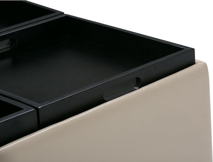 SIMPLIHOME Avalon Wide Contemporary Square Coffee Table Storage Ottoman, Satin Cream, Table Ottoman