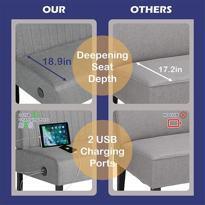 STHOUYN Mini Small Comfy Couch Armless Loveseat Sofa for Bedroom with USB Port, Velvet Couches for Small Spaces Living Room, Apartment Office Dorm (Grey)