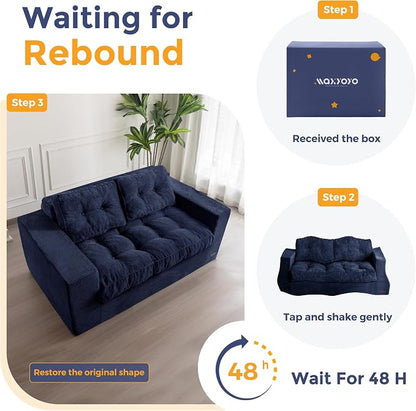 MAXYOYO Bean Bag Chair for Adults, Upholstered Floor Sofa with Armrests, Loveseat Boneless Couch with Tufted Cushion & Backrest, Sofa in A Box, Large Bean Bag Couch for Bedroom Living Room, Navy