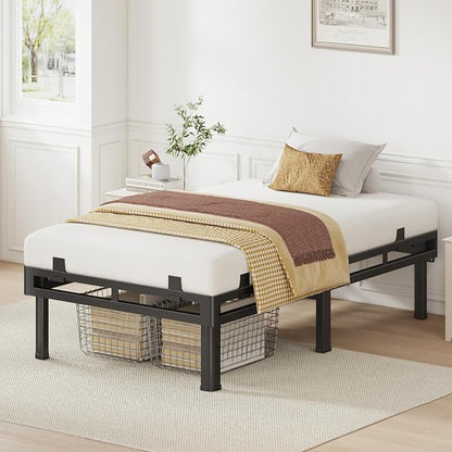 Superay Twin Bed Frame, 16 inch Metal Bed Frame & Box Spring 2 in 1 Design, Double Layer Bed Frame with Rounded Legs, Heavy Duty Platform Support 4000lbs, with Matress Gasket & headboard Adapter