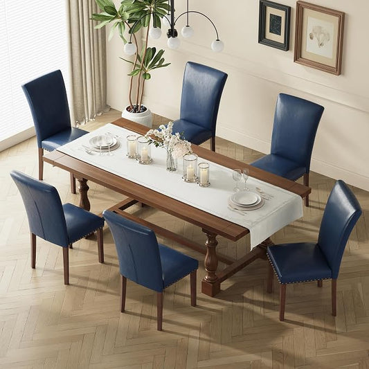 MALOL Dining Chairs Set of 6, High Back Dining Chair with Wood Legs and Nailhead Trim, Modern Padded Kitchen Room Chairs for Dining Room/Restaurant, Blue
