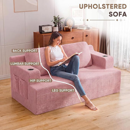 Homall 67” Cloud Couch Sofa 2 Seater Comfy Upholstered Loveseat Floor Sofa with High Density Memory Foam, No Assembly Required, Boneless Couch for Bedroom Living Room (Pink, Loveseat)