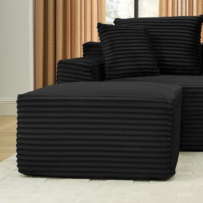 115" U-Shaped Cloud Sectional Couch, Modular Compressed Boneless Sectional Sofa W/Reversible Ottoman Chaise Lounge, Plush Corduroy Boneless Symmetrical Sofa for Living Room