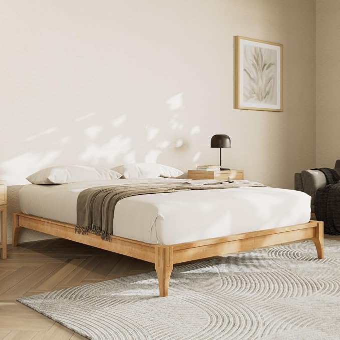 Merax King Size Bamboo Platform Bed, Mid-Century Modern Bed Frame with Wood Slat Support, No Box Spring Needed, Easy Tool-Free Assembly, Natural