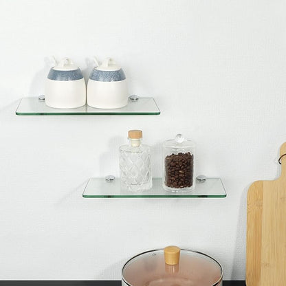 SAYAYO Glass Floating Shelves for Wall, Tempered Glass Shelves for Bathroom, Living Room, Bedroom, Office, Toilet, Kitchen Decor, 12 Inch Set of 2, Clear