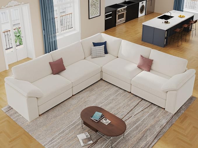 EASE MOOSE Sectional Modular Sofa,Oversized L Shape Sectional Wide Deep seat Sofa,Comfortable White Cloud Modular Sofa