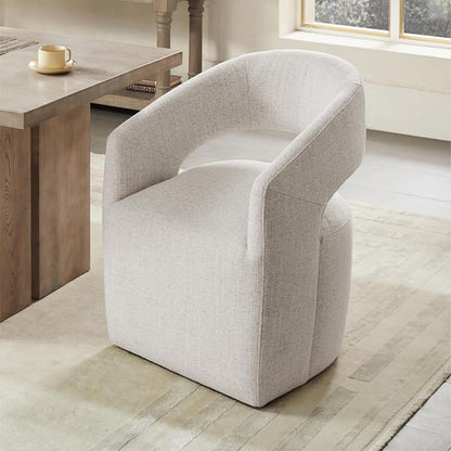 KISLOT Upholstered Dining Chairs with Casters, No Assembly Modern Barrel Armchair with Rollers for Dining Room, Bedroom, Living Room, Reading Room, Home Office, Set of 4, Beige