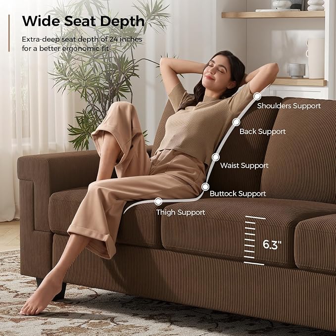 COPIAE 3 Seater Sofa Couch with Deep Seat, 90" Modern Upholstered Sofa with Armrests, Easy Installation, Comfy Couches for Living Room, Apartment,Dark Gray