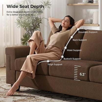 COPIAE 3 Seater Sofa Couch with Deep Seat, 90" Modern Upholstered Sofa with Armrests, Easy Installation, Comfy Couches for Living Room, Apartment,Dark Gray
