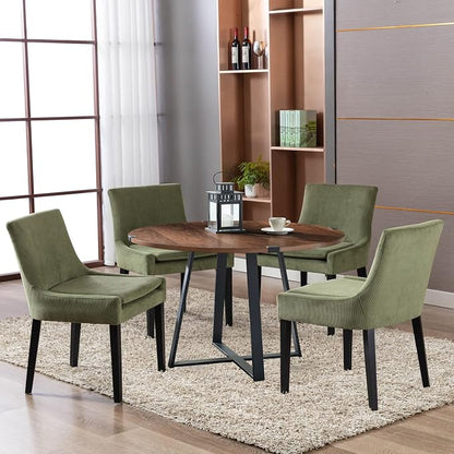 COLAMY Modern Dining Chairs Set of 2, Upholstered Corduroy Accent Side Chairs with Mid Back and Wood Legs for Living Room/Dining Room- Light Green