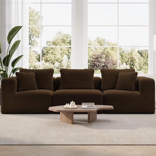 Novilla 106" Modular Sectional Sofa, Modern Cloud Sectional Couch with Smarts Coil® Support, Upholstered Boneless Couch for Living Room Apartments Bedroom, No Assembly Required, Brown (3 Seat)