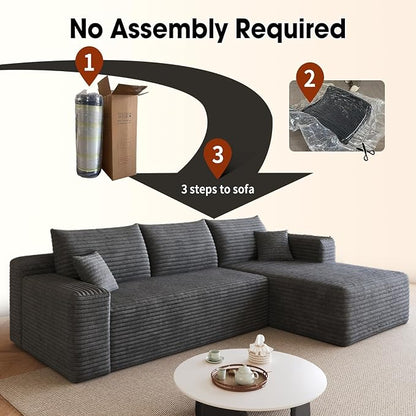 AUGOP 96" Sectional Couches for Living Room Modern Modular Sofa with L-Shape Couchs Upholstered Boneless Couch Deep Seat Sectional Couch with Chaise (Dark Grey, 96" Right Facing Chaise+2Seaters)