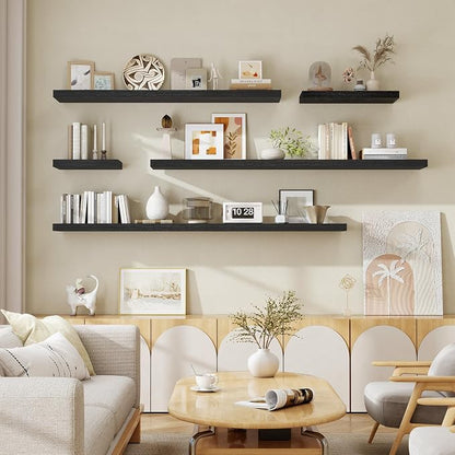 Fun Memories 72 Inch Floating Shelves for Wall, Fireplace Mantel Shelf with Invisible Heavy Duty Bracket, 8 Inch Deep Storage Shelf for Living Room, Kitchen, Farmhouse, Black