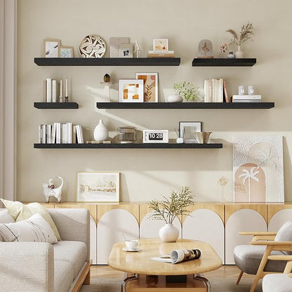 Fun Memories 66 Inch Fireplace Mantel Shelf with Invisible Bracket, 8 Inch Deep Floating Shelf for Living Room, Kitchen, Farmhouse, Black (2-Pack)