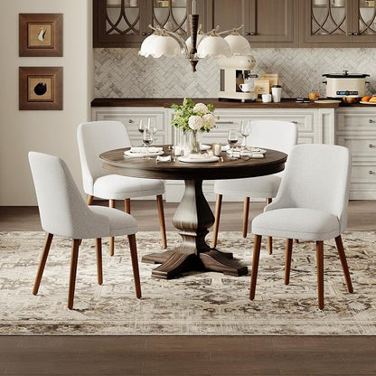MALOL Upholstered Dining Chairs Set of 4, High-Back Dining Room Chair with Wood Legs, Padded Kitchen Chairs for Dining Room/Restaurant/Cafe, Light Grey