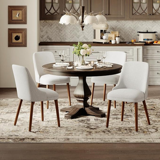 MALOL Upholstered Dining Chairs Set of 4, High-Back Dining Room Chair with Wood Legs, Padded Kitchen Chairs for Dining Room/Restaurant/Cafe, Light Grey