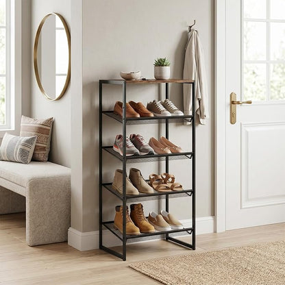 Shoe Rack for Entryway,，5 Tier Shoe Storage Organizer，Sturdy Shoe Shelf,Boot Rack with a Fine Mesh Shelves，for Living Room, Hallway，Small Space,11.8 x 16.5 x 27.9 Inches,Brown