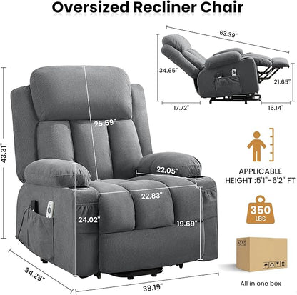 MAHOMICO Power Lift Recliner Chair for Elderly with Vibration Massage and Lumbar Heating Oversized Single Sofa with Cup Holder and USB Charge Port for Living Room