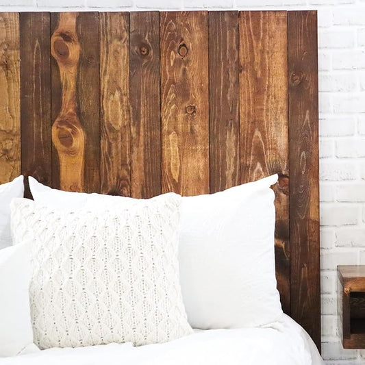 Barn Walls Solid Wood Full Size Headboard, Foxy Brown Stain with Smooth Natural Wood Grain Variation, Handcrafted Head Board Wall-Mounted Panels, Rustic Modern Bedroom, Built to Last