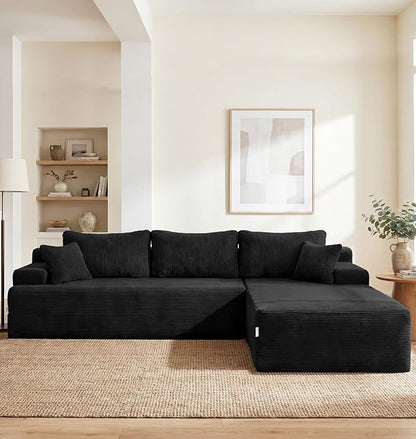 Hobestluk Modular Sectional Sofa Couches L-Shape Couch 3 Seat Modular Sofa Memory Foam Sectional Couches for Living Room, Cloud Couch with Oversized Chaise (Black Corduroy, 108", Right Hand Facing)