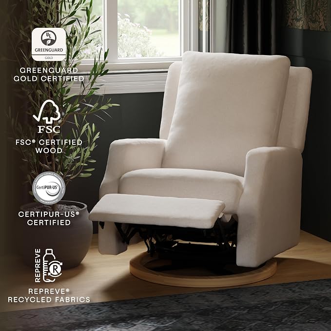 Namesake Crewe Glider Recliner Nursery Chair - GREENGUARD Gold & Certi-PUR US Certified Rocker Recliner - Glider Rocking Chair for Nursery & Living Room - Electronic, 270° Swivel, Performance Cream