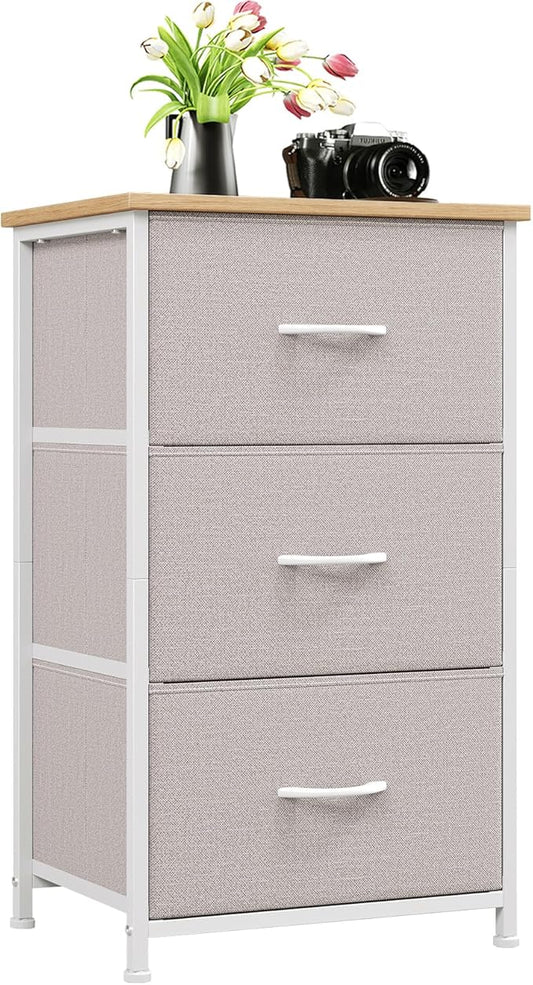 Somdot Dresser for Bedroom with 3 Drawers, Storage Organizer Chest of Drawers with Removable Fabric Bins for Closet Bedside Living Room Laundry Entryway Hallway, Ash Grey