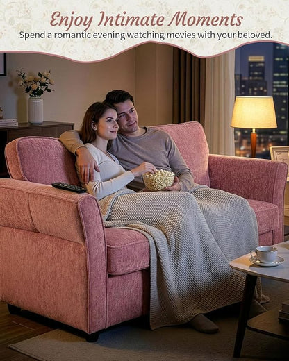 Karl home 67" Loveseat Sofa Chenille Fabric, Pink | Removable Covers, Outward Arms, Spring Cushion & Solid Wood Frame, Deep Seat for Living Room, Bedroom, Apartment