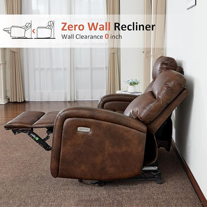 MCombo Zero Wall Recliner Loveseat, 2-Seat Power Wall Hugger Sofa with USB & Type-C Dual Ports, for Small Space Living Room RV, Faux Leather PR646 (Dark Brown, Loveseat with Console)