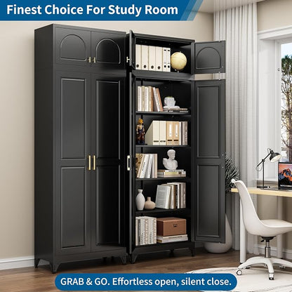 90" Tall Black Metal Storage Cabinet with 2 Doors and 4 Adjustable Shelves, Heavy Duty Steel Pantry Cabinet for Garage, Kitchen, Extra Large Industrial Cupboard (2 Packages)