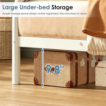 Bunk Beds Twin Over Full Size, Heavy Duty Metal Bunk Bed Frame with Angled Ladder for Teens and Adults, for Spaces-Saving, Smooth Rounded Edges, Noise Free & Easy Assembly, White