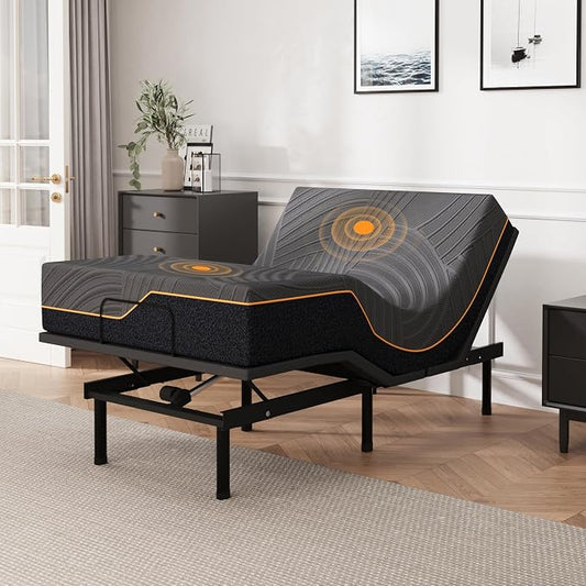 Dyonery Twin XL Adjustable Bed Base Frame with Wireless Remote + 14 Inch Copper Memory Foam Mattress Bed in a Box, Head and Foot Incline & Massage, Zero Gravity, Fiberglass Free, 80" × 38"