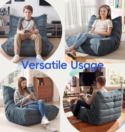 Hobestluk Medium Bean Bag Chair Faux Fur Fabric BeanBag Couch for Playroom | Bluegrey Plush,Ergonomic Design,Memory Foam,Strong Supportive,No Assembly Required,Decorative Style for Living Room Bedroom