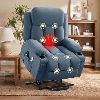 MAHOMICO Power Lift Recliner Chair for Elderly with Vibration Massage and Lumbar Heating Oversized Single Sofa with Cup Holder and USB Charge Port for Living Room