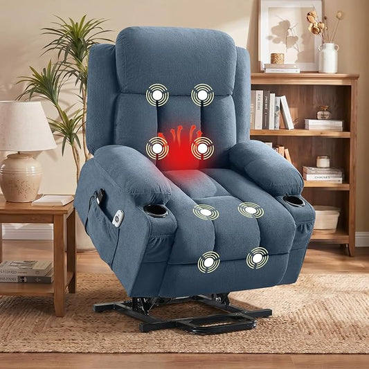 MAHOMICO Power Lift Recliner Chair for Elderly with Vibration Massage and Lumbar Heating Oversized Single Sofa with Cup Holder and USB Charge Port for Living Room
