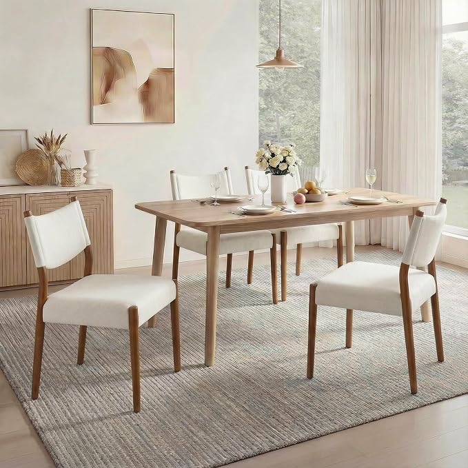 KISLOT Upholstered Dining Chairs Set of 4, Solid Wood Armless Kitchen Chairs with Soft Polyester Fabric, 18.9" Seat Height, Modern Dining Room Seating, 300 lbs Capacity, Linen