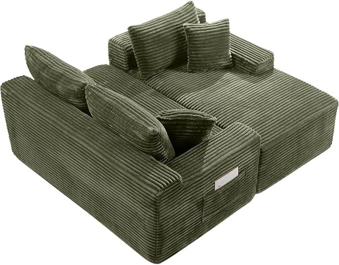95" L-Shaped Right Facing Cloud Sectional Couch for Living Room, Modular Compressed Boneless Sectional Sofa Corduroy Boneless Corner Foam Sofa W/Chaise Lounge and Pillows